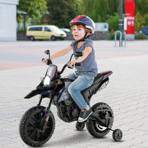 HNH 12V Electric Kid Dirt Bike for Boys Battery Powered Motorcycle for Kids Off Road Motorbike Toy 4Mph Blue