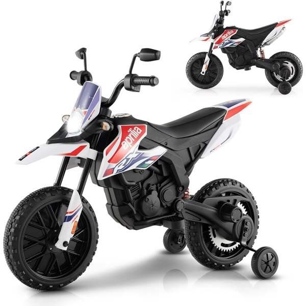 HNH 12V Electric Kid Dirt Bike for Boys Battery Powered Motorcycle for Kids Off Road Motorbike Toy 4Mph White