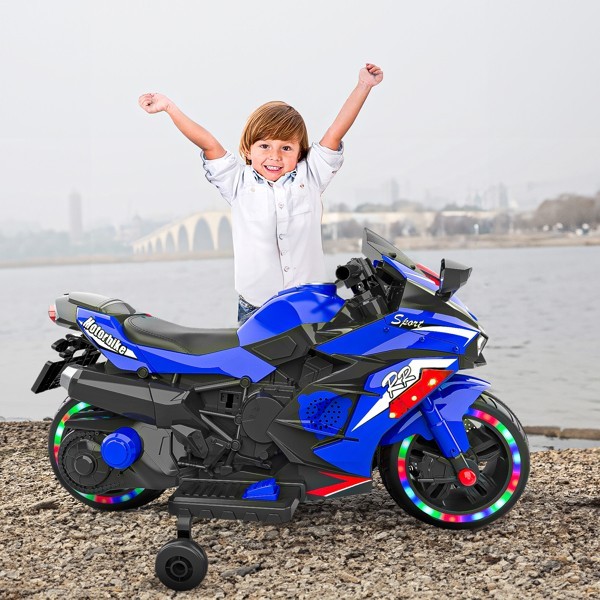 12V Electric Motorcycle for Kids Powered Toy Motorcycle Child Motorcycle Ride On with Light Wheels and Bluetooth Music