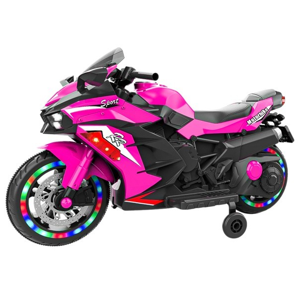 12V Electric Motorcycle for Kids Powered Toy Motorcycle Child Motorcycle Ride On with Light Wheels and Bluetooth Music Pink