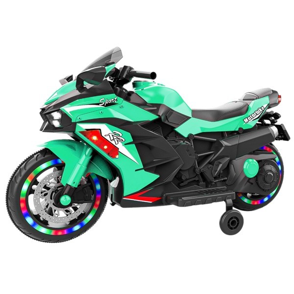 12V Electric Motorcycle for Kids Powered Toy Motorcycle Child Motorcycle Ride On with Light Wheels and Bluetooth Music Green