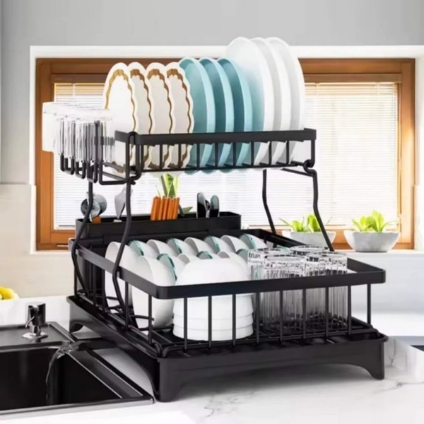 Dish Racks for Kitchen Counter Stainless Steel Kitchen Dish Drying Rack with Drainboard Utensil Holder