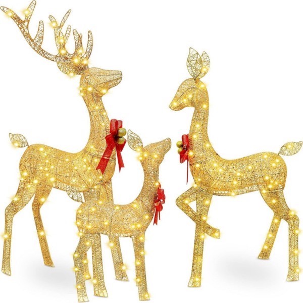 5ft 3 Piece Lighted Christmas Deer Family Set Large Outdoor Yard Reindeer Holiday Decoration Lighted Deer Set