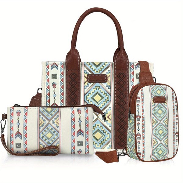 Womens Boho 3 Piece Tote Set Lightweight Versatile Bag with Adjustable Straps for Everyday Use and Christmas Gifts