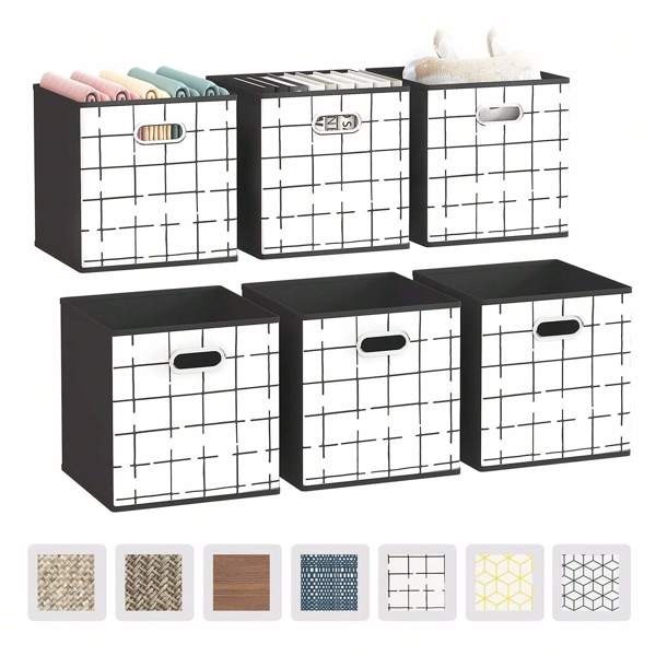 6 Pack Fabric Storage Cubes with Handle Foldable 11 Inch Cube Storage Bins Storage Boxes for Organizing Closet Bins Black