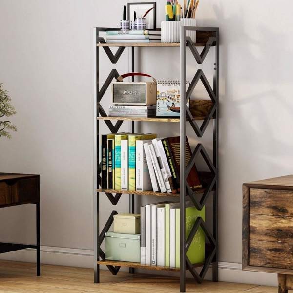 4 Tier Bookshelf for Small Space Small Metal Bookshelf for Books Organizers Storage for Office Living Room Bedroom Table