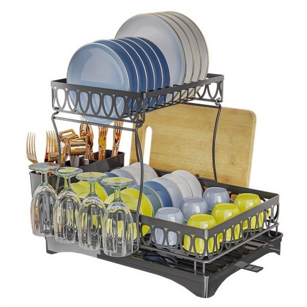 2 Layer Tableware Arrangement Rack Household Large Capacity Storage Rack Dish Rack Cup Rack Knife Fork Holder Kitchen Supplies