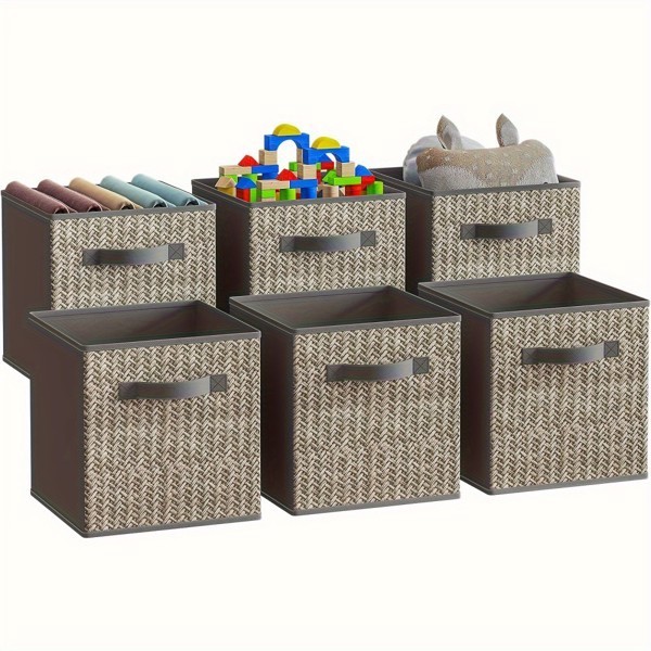 6 Piece Fabric Storage Box with Handle Folding 11x11x11 Inch Large Cube Storage Box Shelf Storage Basket for Organizing Closet