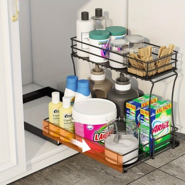 Two Layer Sink Organizer Pull Out Cabinet Organizer Slide Out Sink Cabinet Organizer for Kitchen Bathroom Cabinet Sink Organizer