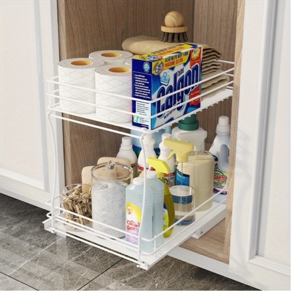 Two Tier Sink Organizer Pull Out Cabinet Organizer Slide Out Sink Cabinet Organizer for Kitchen Bathroom Cabinet Sink Organizer