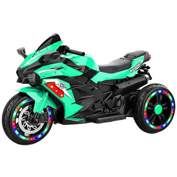 Electric Motorcycle for Kids 12V Battery Powered Ride on Toys 3 Wheels Motorcycle with LED Lights Bluetooth Music Green