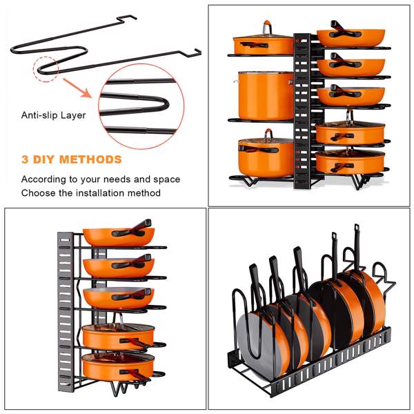 Pot Organizer Rack 8 Tiers Pots and Pans Organizer, Pot Lid Organizer for Kitchen Cabinet Cookware Organizers and Storage,Upgraded