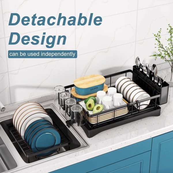 Dish Racks for Kitchen Counter, Stainless Steel Kitchen Dish Drying Rack with Drainboard, Detachable Dish Drainers with Utensil Holders