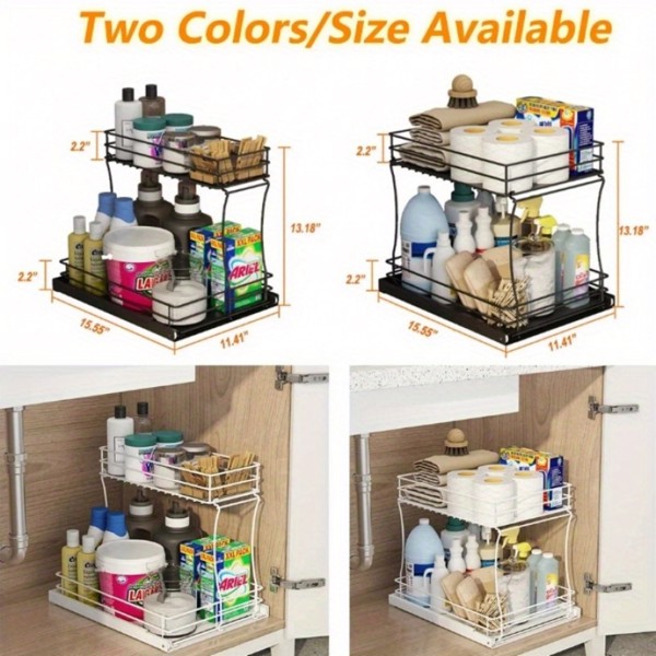 Two-layer sink organizer, pull out cabinet organizer Two-layer slide out of the sink cabinet organizer, kitchen bathroom cabinet sink organizer below, Medium, black