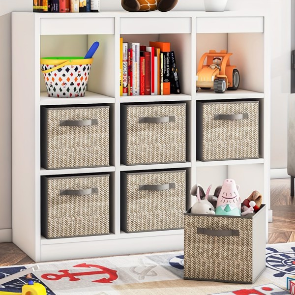 6-piece fabric storage box with handle, folding 11x11x11 inch large cube storage box, shelf storage basket, storage box for organizing closet storage boxes