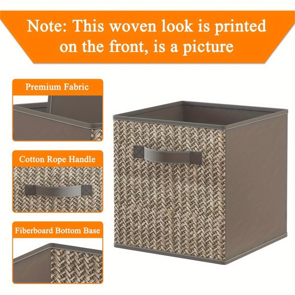 6-piece fabric storage box with handle, folding 11x11x11 inch large cube storage box, shelf storage basket, storage box for organizing closet storage boxes