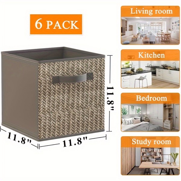 6-piece fabric storage box with handle, folding 11x11x11 inch large cube storage box, shelf storage basket, storage box for organizing closet storage boxes