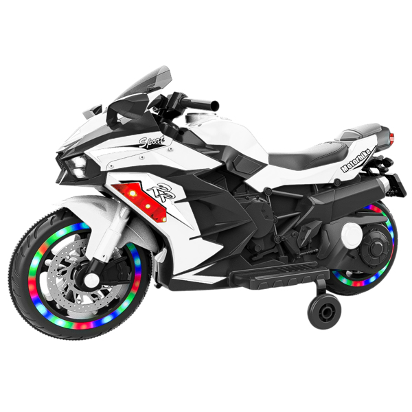 12V Electric Motorcycle for Kids, Powered Toy Motorcycle, Child Motorcycle Ride On with Light Wheels and Bluetooth Music White