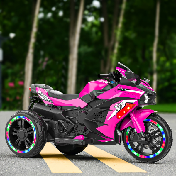 Electric Motorcycle for Kids, 12V Battery Powered Ride on Toys 3 Wheels Motorcycle with LED Lights, Bluetooth Music, Pink (No shipping on weekends) (Temu, Walmart Amazon prohibited)