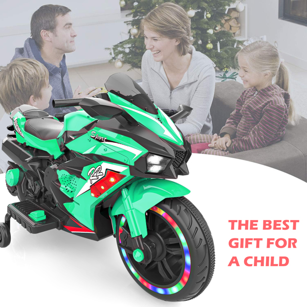 12V Electric Motorcycle for Kids, Powered Toy Motorcycle, Child Motorcycle Ride On with Light Wheels and Bluetooth Music Green (No shipping on weekends) (Temu, Walmart Amazon  prohibited)