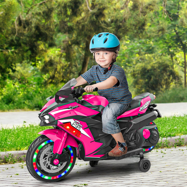 12V Electric Motorcycle for Kids, Powered Toy Motorcycle, Child Motorcycle Ride On with Light Wheels and Bluetooth Music Pink (No shipping on weekends) (Temu, Walmart  Amazon prohibited)