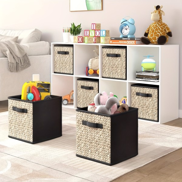 8-piece fabric storage cube with handle, collapsible 12-inch cube storage box, shelf storage basket, closet storage box organizer, black