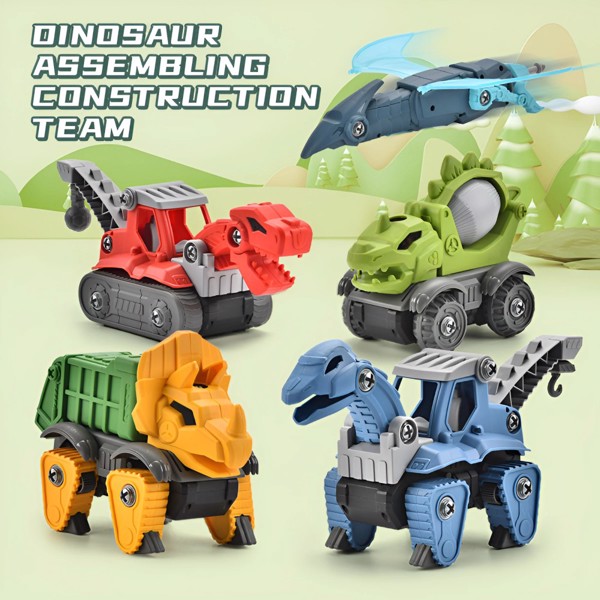 5 Pack Take Apart Dinosaur Set with Electric Drill, Construction Building Toy for Boys, Ideal Xmas Birthday Gift