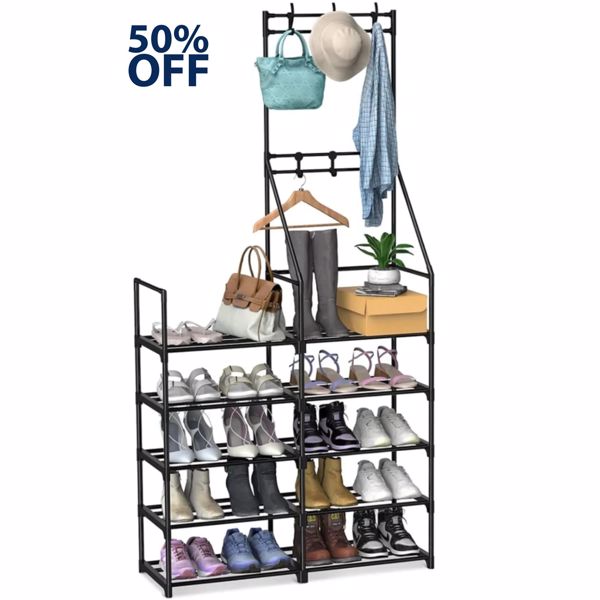 5-Tier Shoe Rack Shoe Storage Organizer, Freestanding Coat and Shoe Rack, 25-30 Pairs Shoe Shelf for Entryway Closet