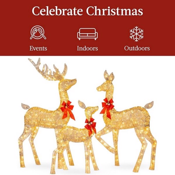 5ft 3-Piece Lighted Christmas Deer Family Set, Large Outdoor Yard Reindeer Holiday Decoration,Lighted Deer Set for Indoor Decor