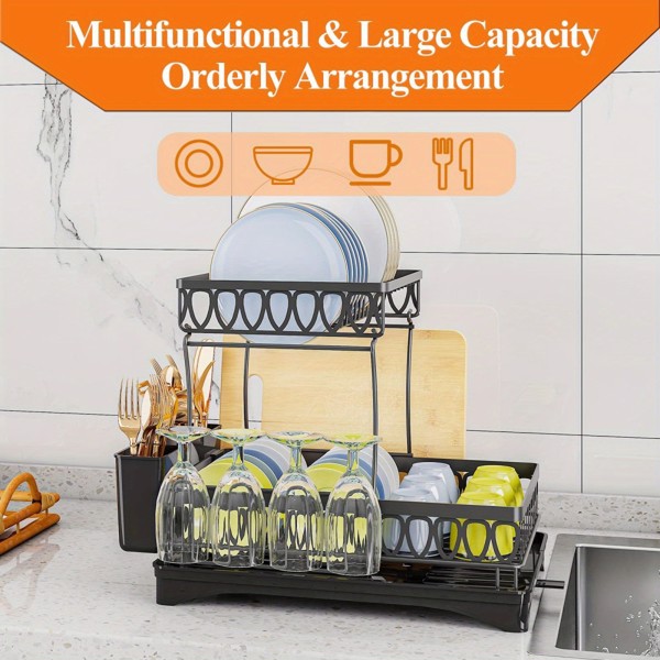 2-layer tableware arrangement rack, household large capacity tableware storage rack storage rack, bowl rack, dish rack, cup rack, drain rack, knife and fork rack, household kitchen supplies